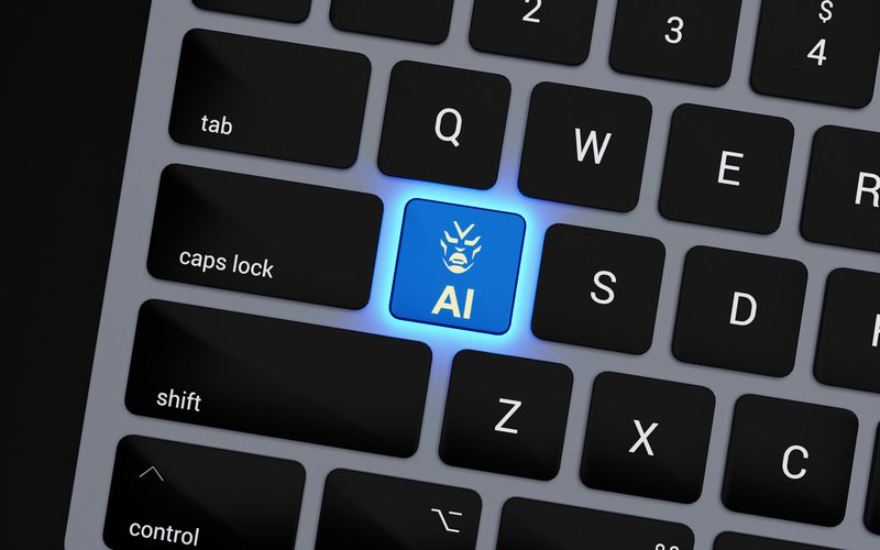 a computer keyboard with a blue light on it