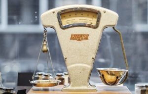 brown and beige weighing scale