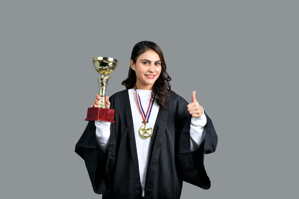 a person holding a trophy