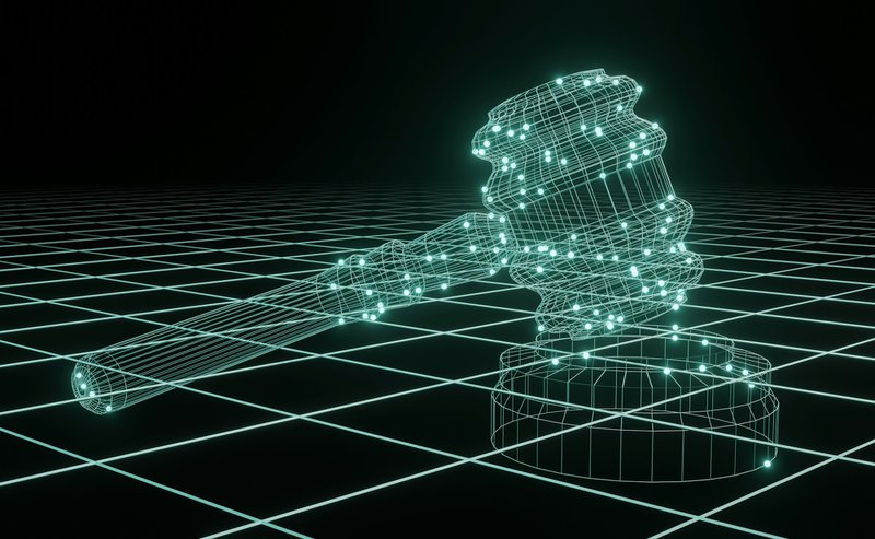 a 3d image of a judge's hammer on a black background