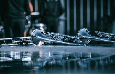 A close up of a pair of skis on the ground