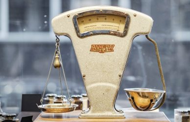 brown and beige weighing scale